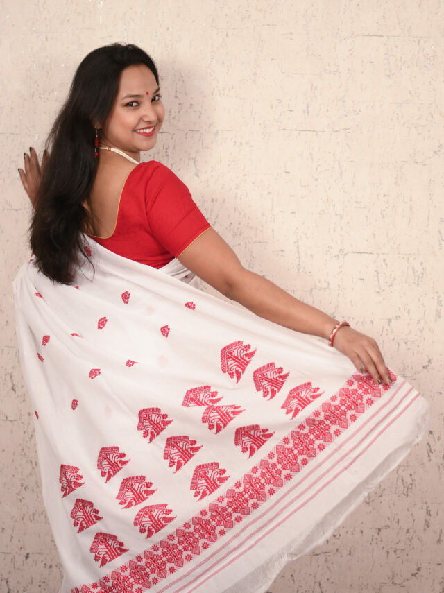 Pure cotton handwoven mekhla work white and red saree - Great Fashion Ranges